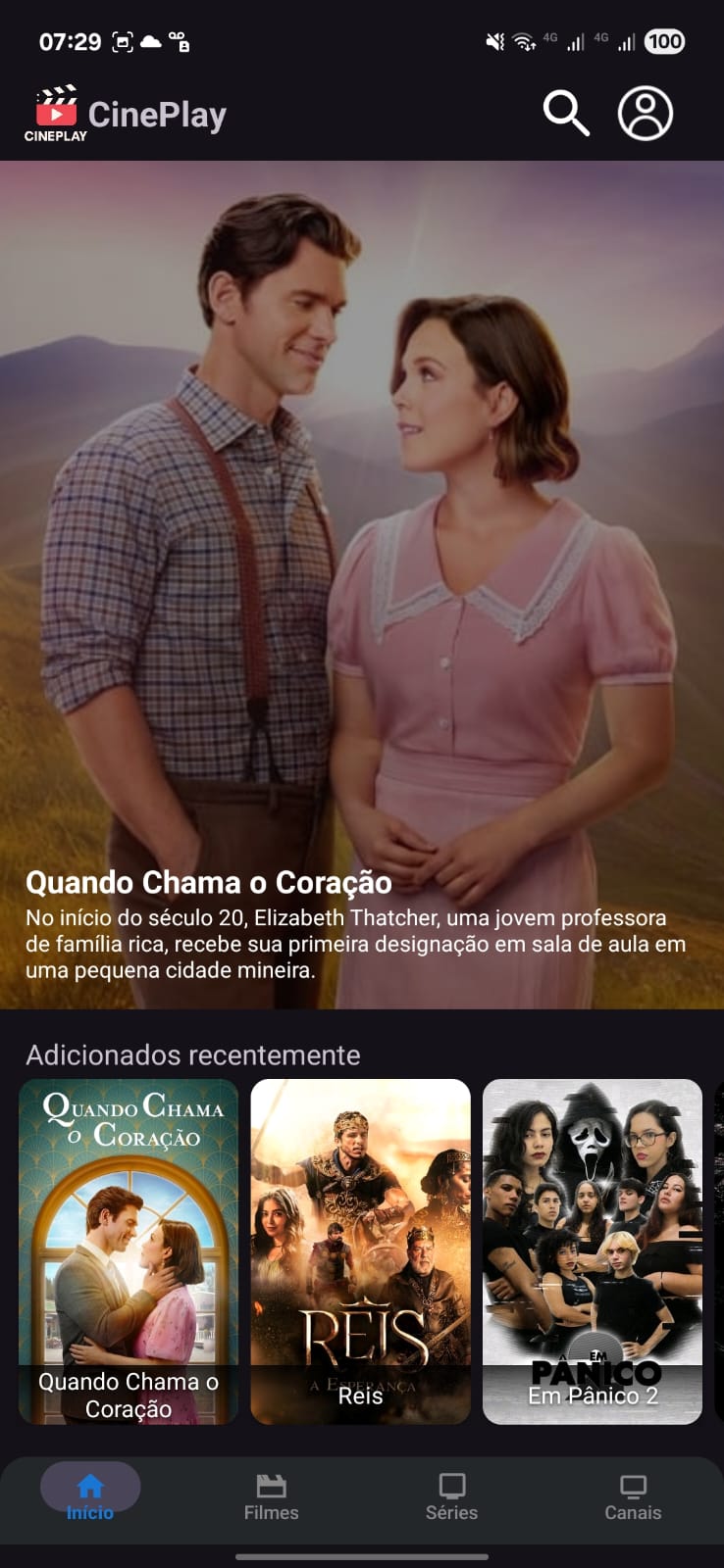 Prévia do app de filmes e séries CinePlay para Android