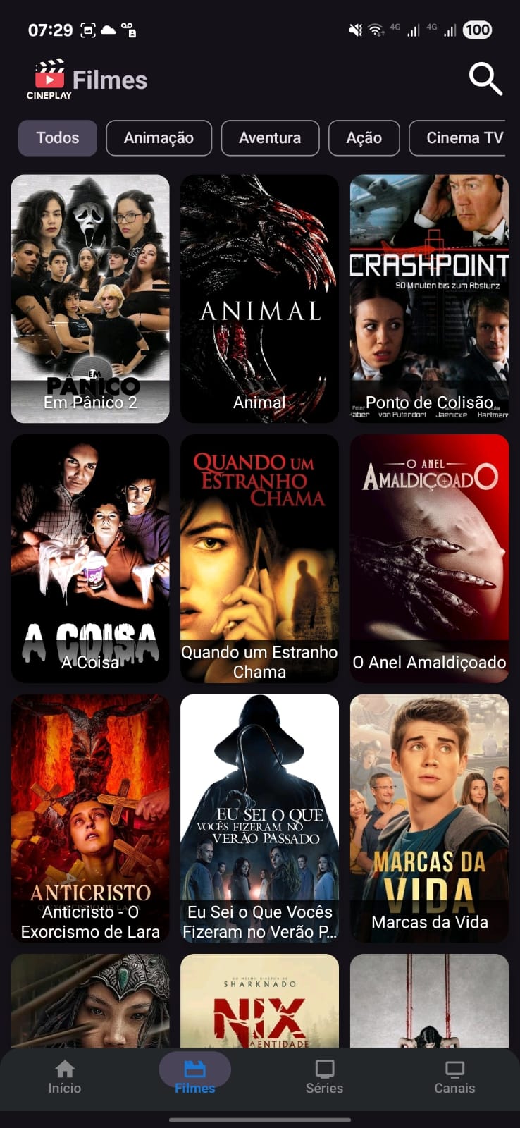 Lista do app de filmes e séries CinePlay
